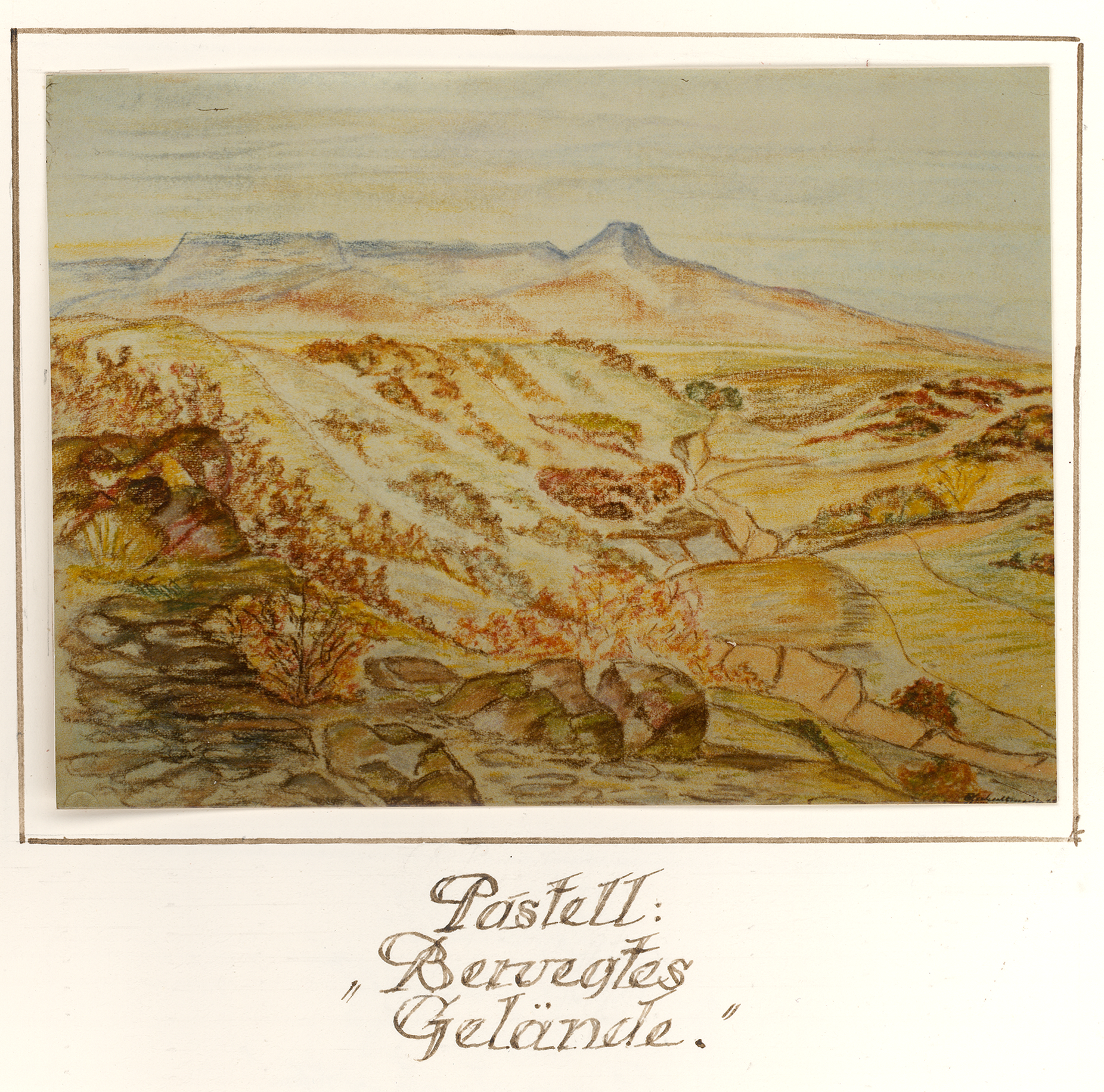 An illustration of the Sangre de Cristo mountains by German POW Wilhelm Herbrechtsmeier