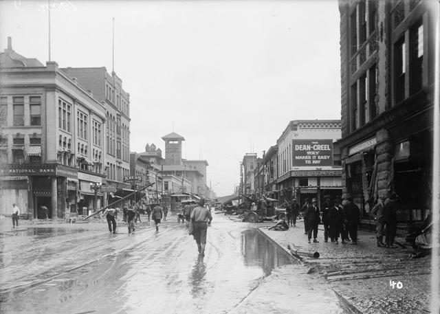 View of the aftermath of the Arkansas River Flood in Pueblo, Colorado, 1921