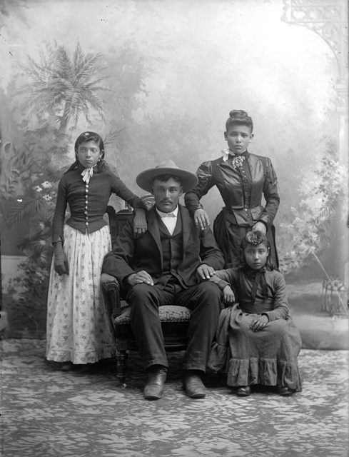Studio portrait of Horea Baskes (Vasquez) family, taken by Oliver Aultman, c. 1890.