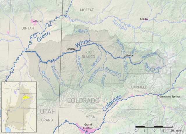 A modern map of White River and the surrounding area, in both Utah and Colorado.