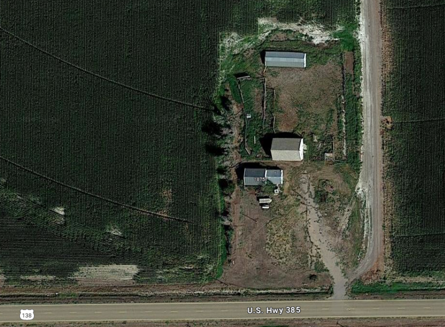 Aerial view of farm. 