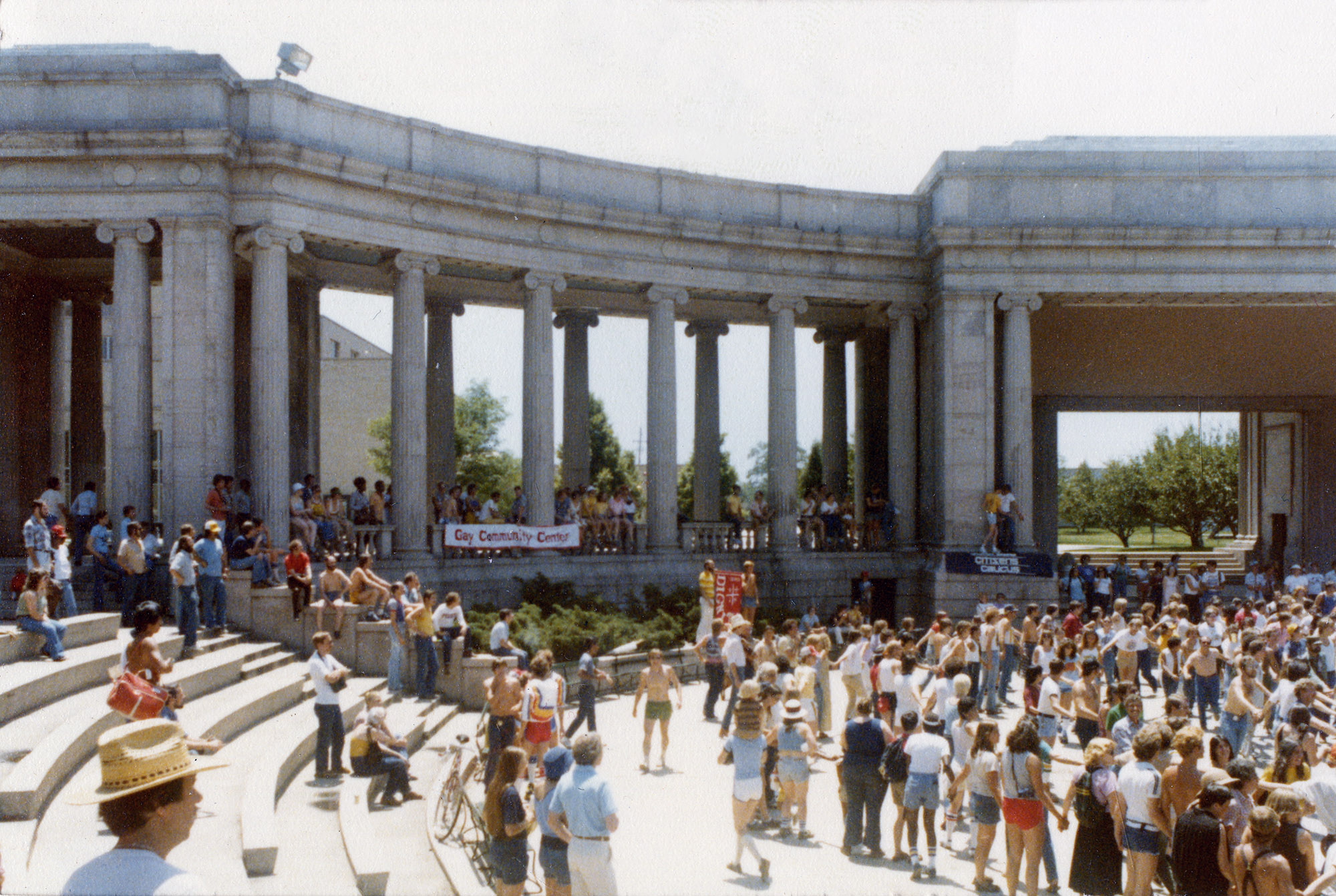 A “gay-in” a the Civic Center Greek Amphitheater followed the 1980 Parade.