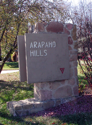 Photograph of Arapaho Hills sign. 