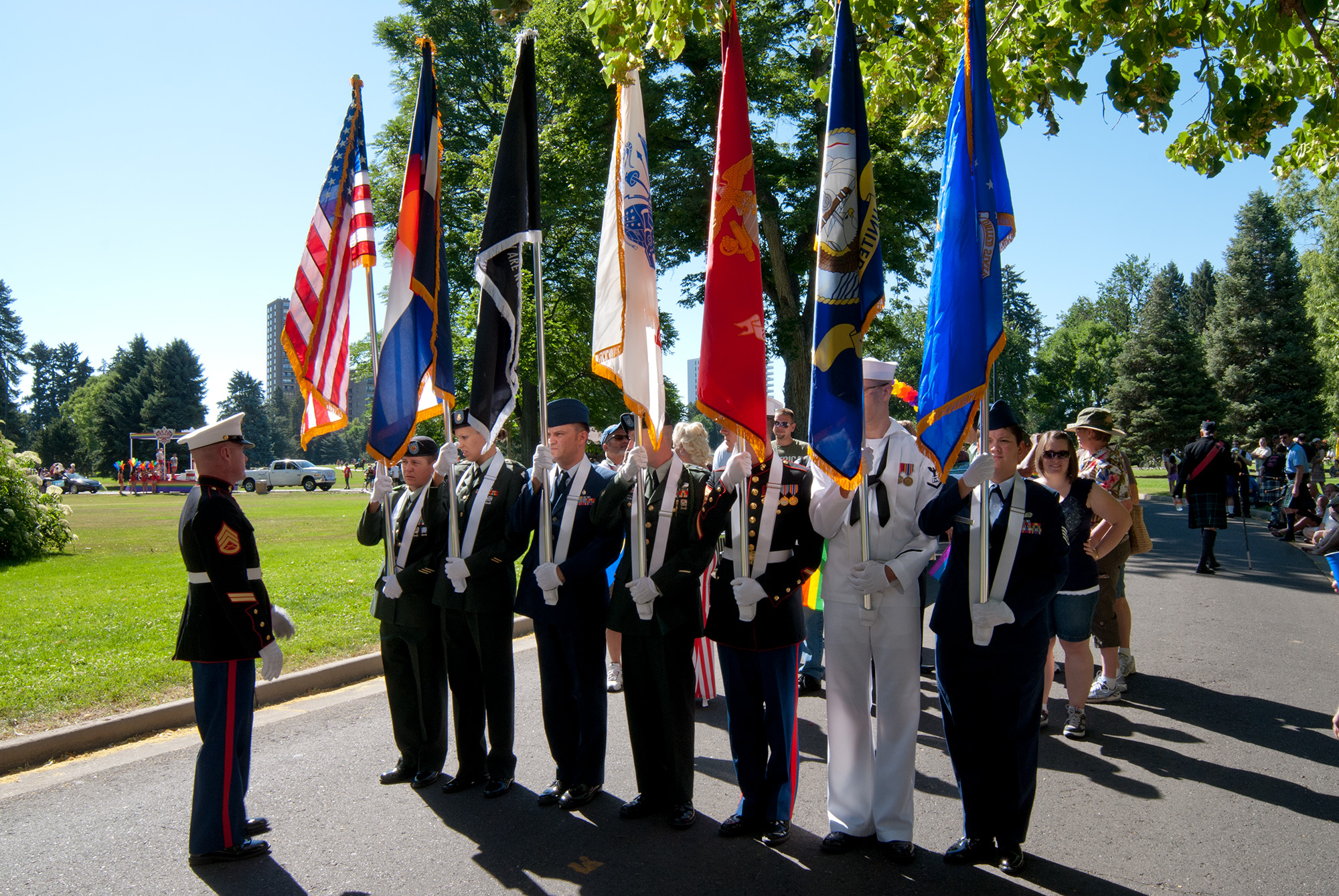 The American Veterans for Equal Rights, Rocky Mountain Chapter, sponsors the Colorado LGBT Community Color Guard, the nations first and only regulation LGBT color guard. Active, reserve, and veteran members of the Army, Navy, Marine Corps, and Air Force make up the guard.