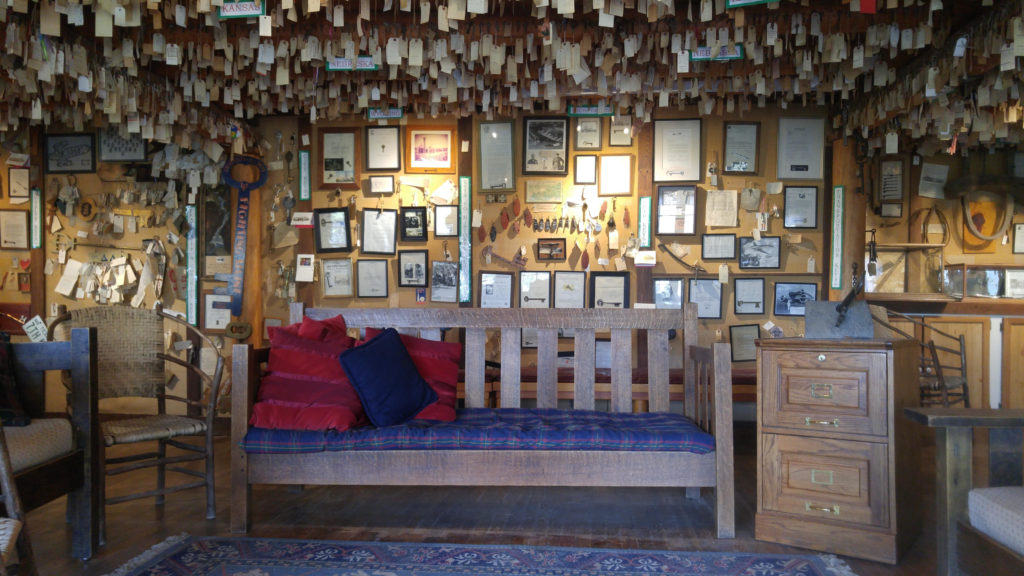 The key room inside the Baldpate Inn showing large numbers of keeys hanging from the ceiling.