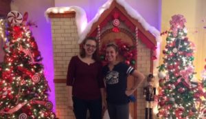 History Colorado staff Megan and Caitlin with Christmas decorations.