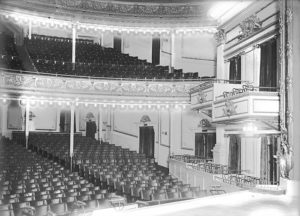 Black-and-white photograph of the Orpheum Theatre interior.