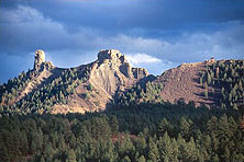 Panoramic view of the Chimney Rock spires.