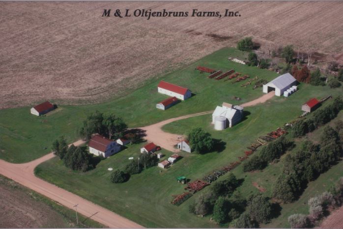 An aerial shot of M and L Oltjenbruns Farms.