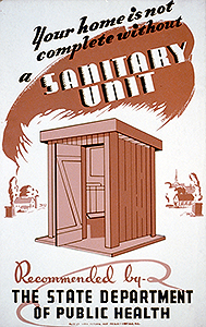 Tow-tone image of a WPA privy poster