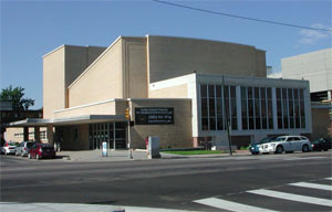 An angular view of the theater from across the street.