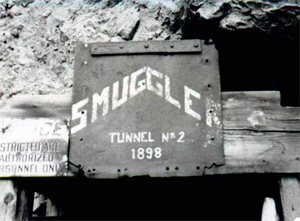 Smuggler Mine sign for Tunnel No.2, dated 1898.  Photo from 1986.