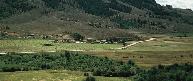 View of the McLain Ranch in a mountain valley.