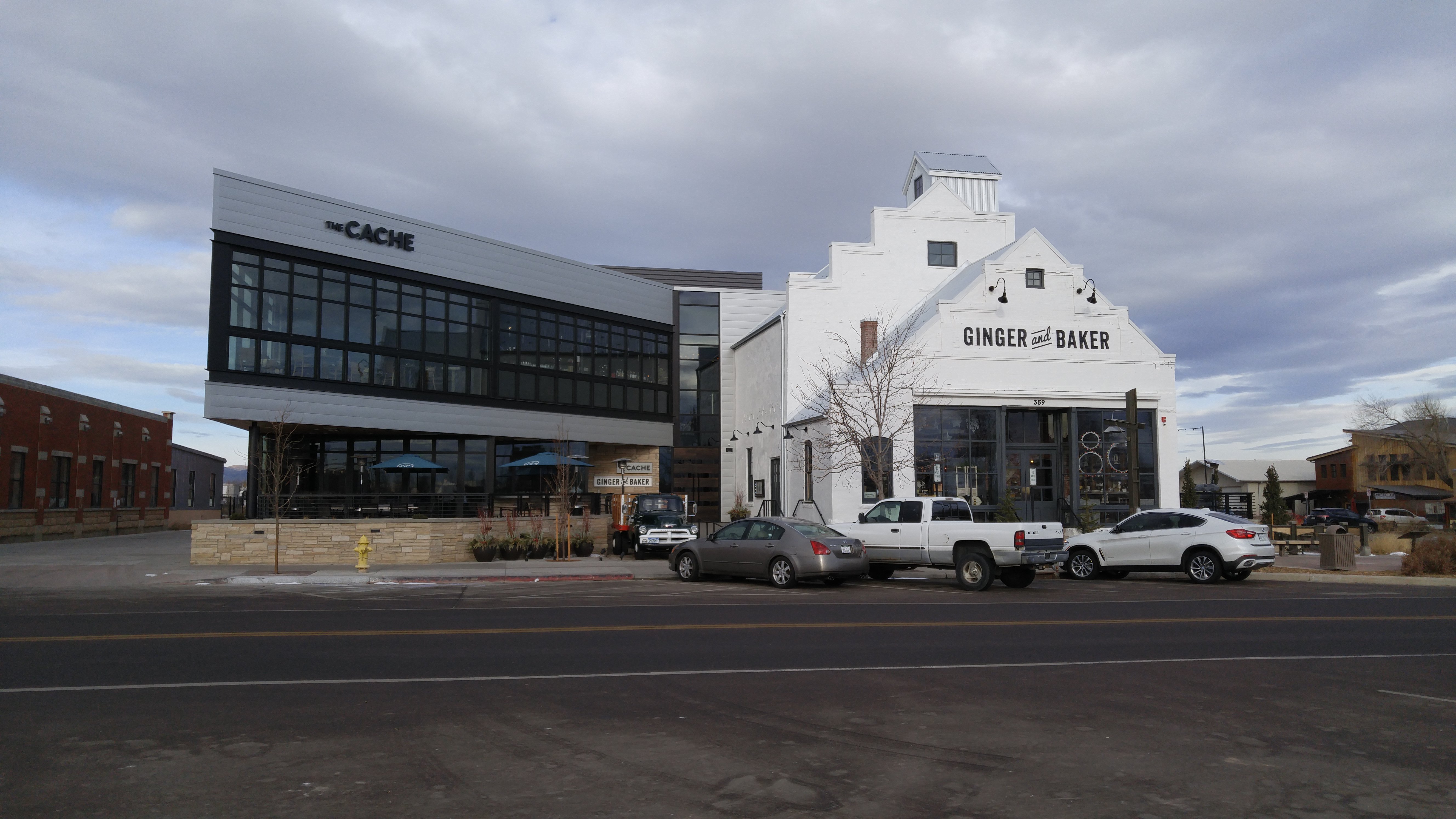 The Ginger and Baker store in Ft. Collins, a white historic building with a glass addition.
