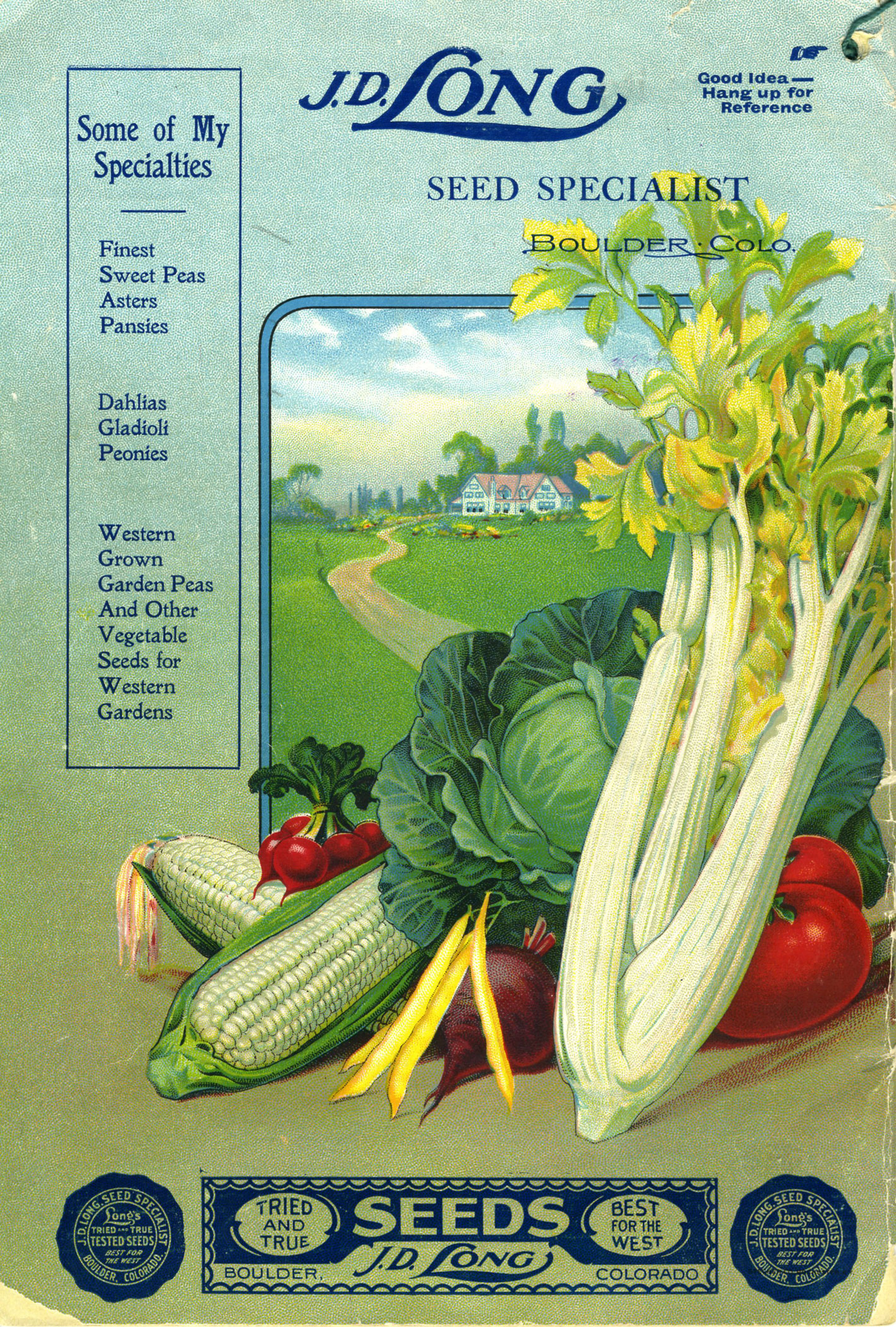 Back cover of a 1915 Long's catalog showing a variety of garden produce.