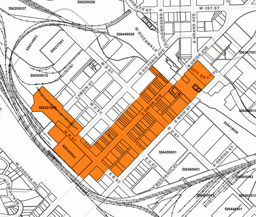 A map of Pueblo's Union Avenue Historic Business District.