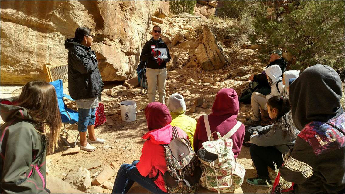 Tribal members, teachers and students at the Rough Canyon Archaeology Education and Service Day.