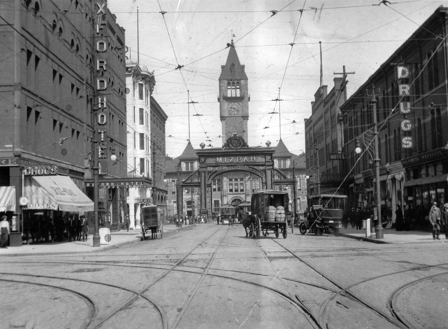 historic photo of street in front of Union Station