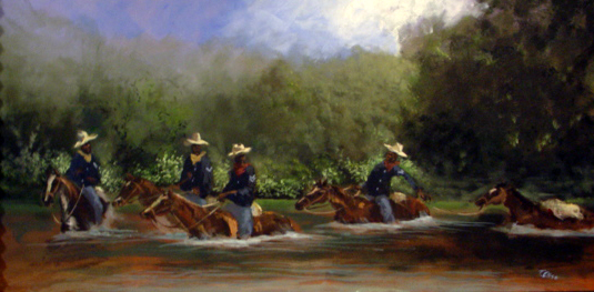 Buffalo Soldiers Fording a River