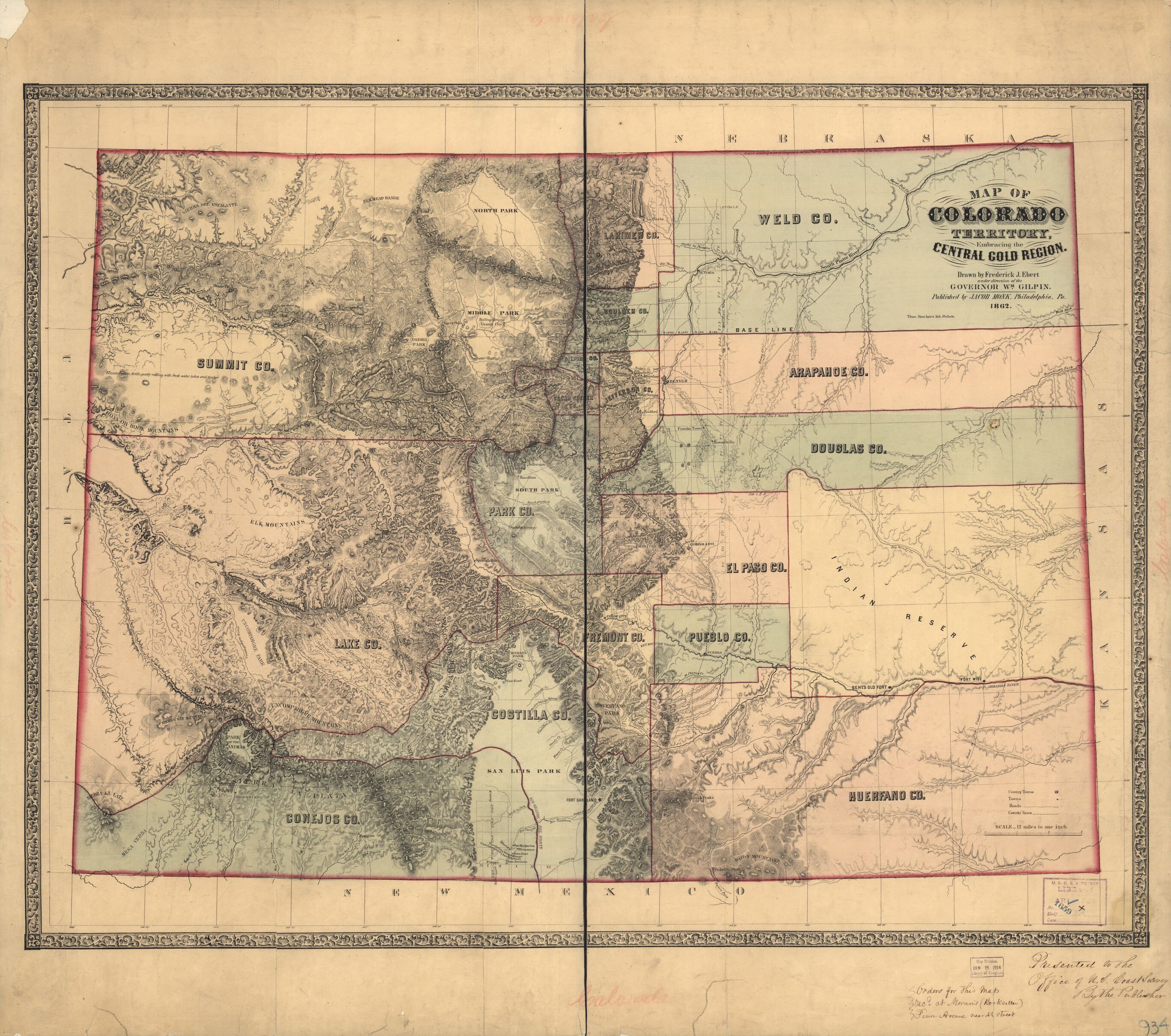 Map of Colorado Territory circa 1862