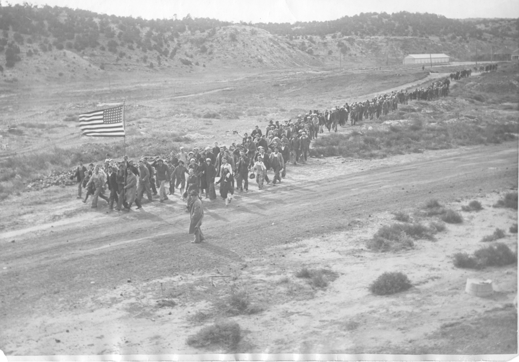 Strikers and their families marching to the mines in the Huerfano County District