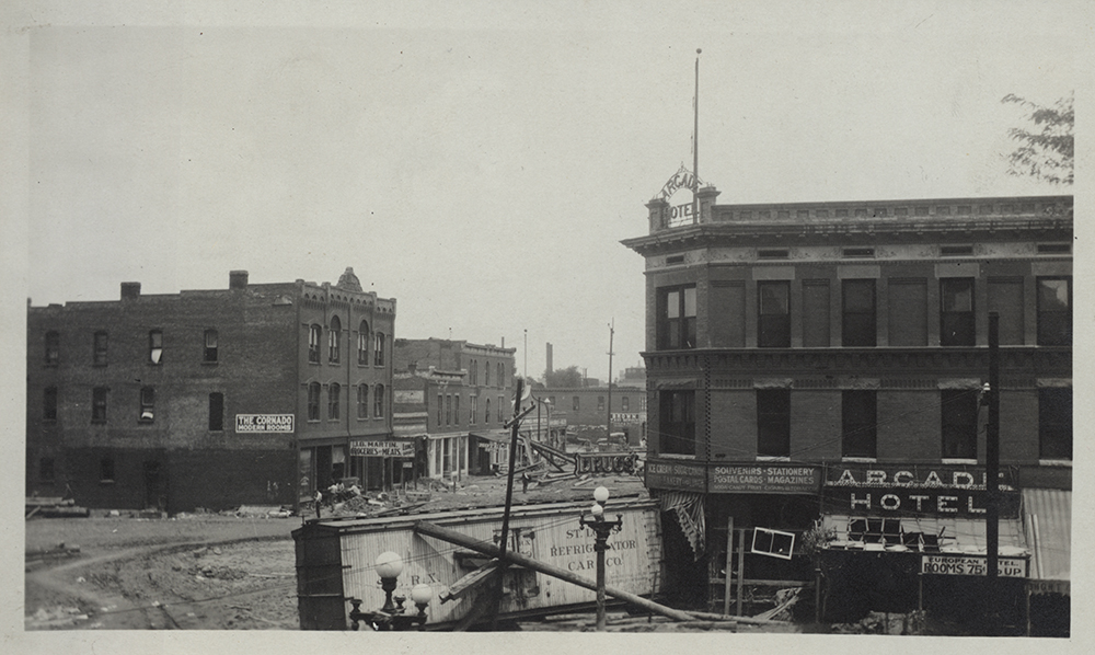 Freight car crashed into Arcadia Hotel in Pueblo Flood of 1921