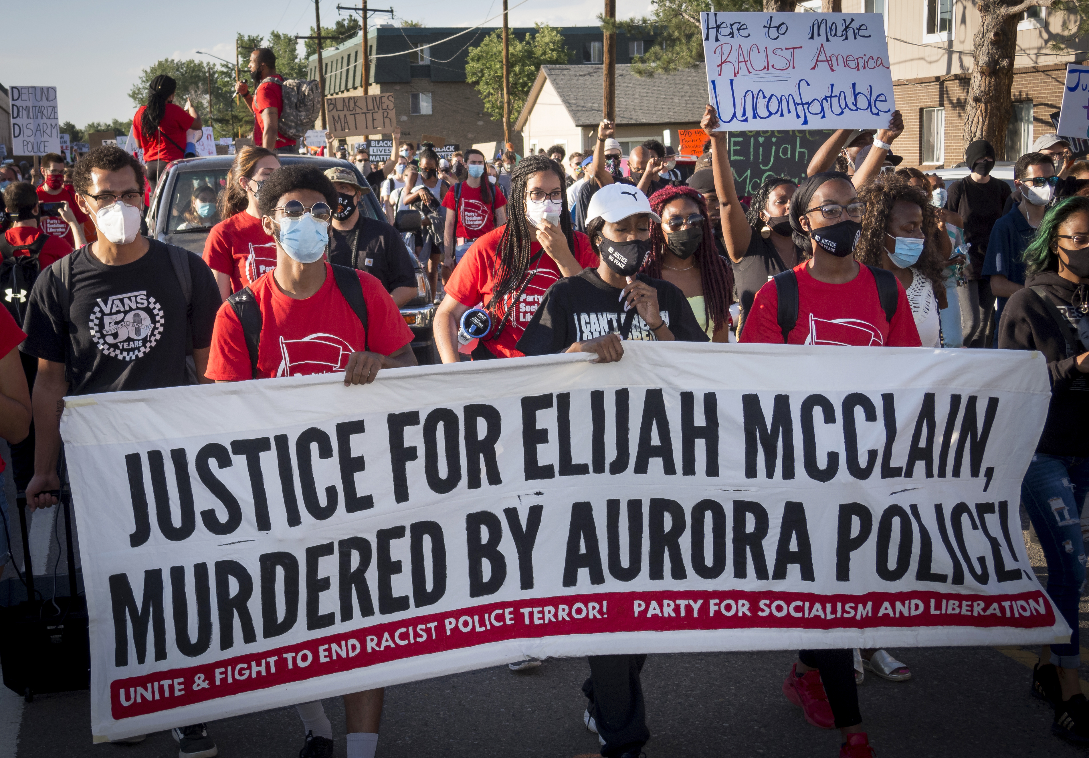 Justice for Elijah McClain protest banner