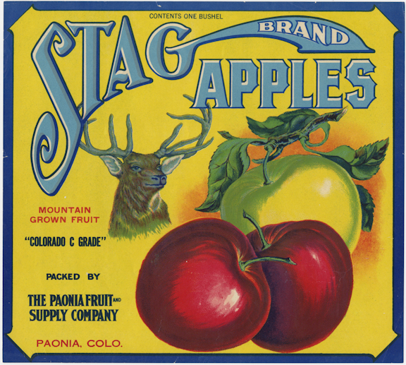 STAG BRAND APPLES Mountain Grown Fruit "Colorado C Grade" Packed by The Paonia Fruit and Supply Company Paonia, Colo.