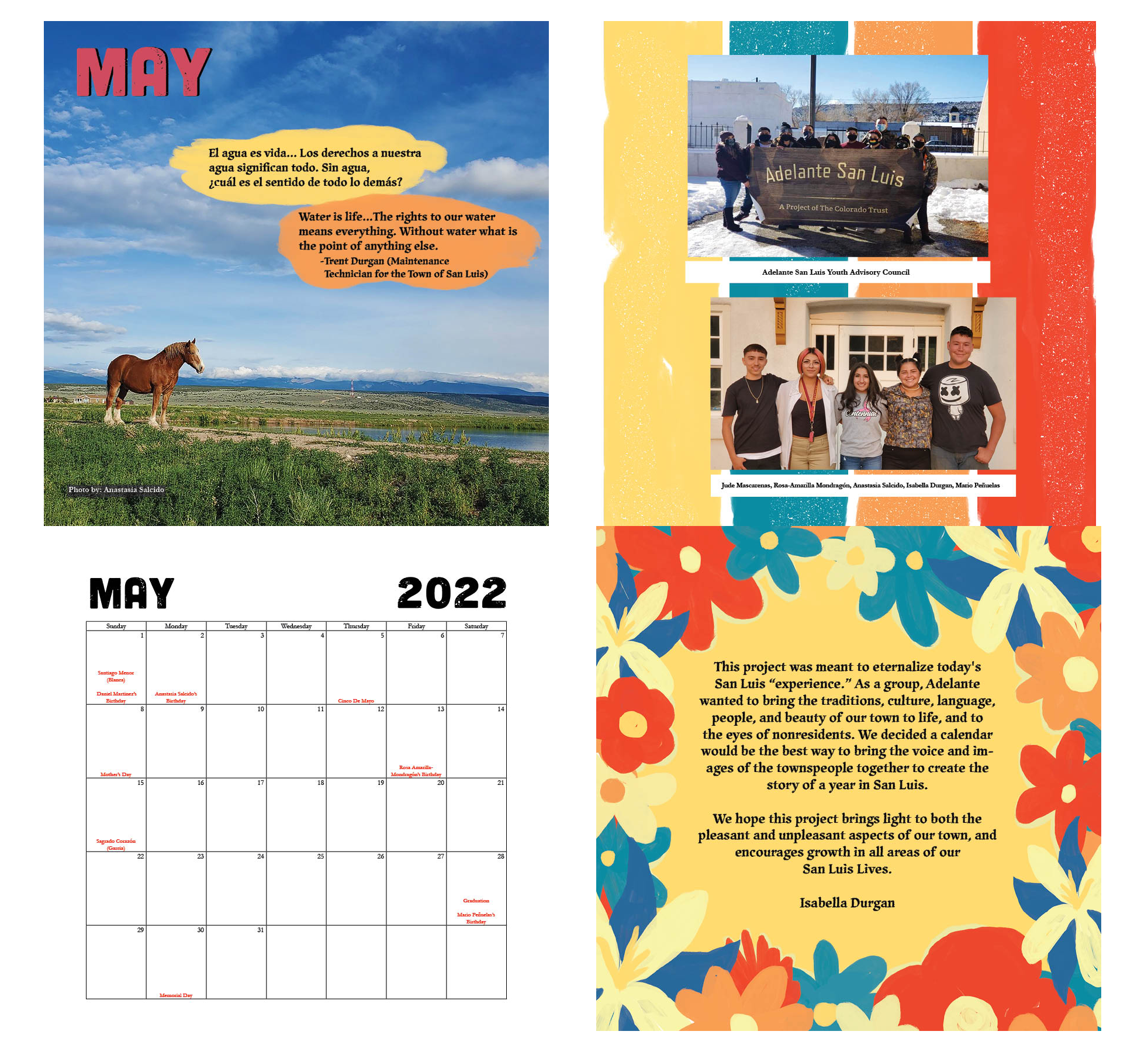 Calendar pages created as par tof the San Luis Youth Memory Project