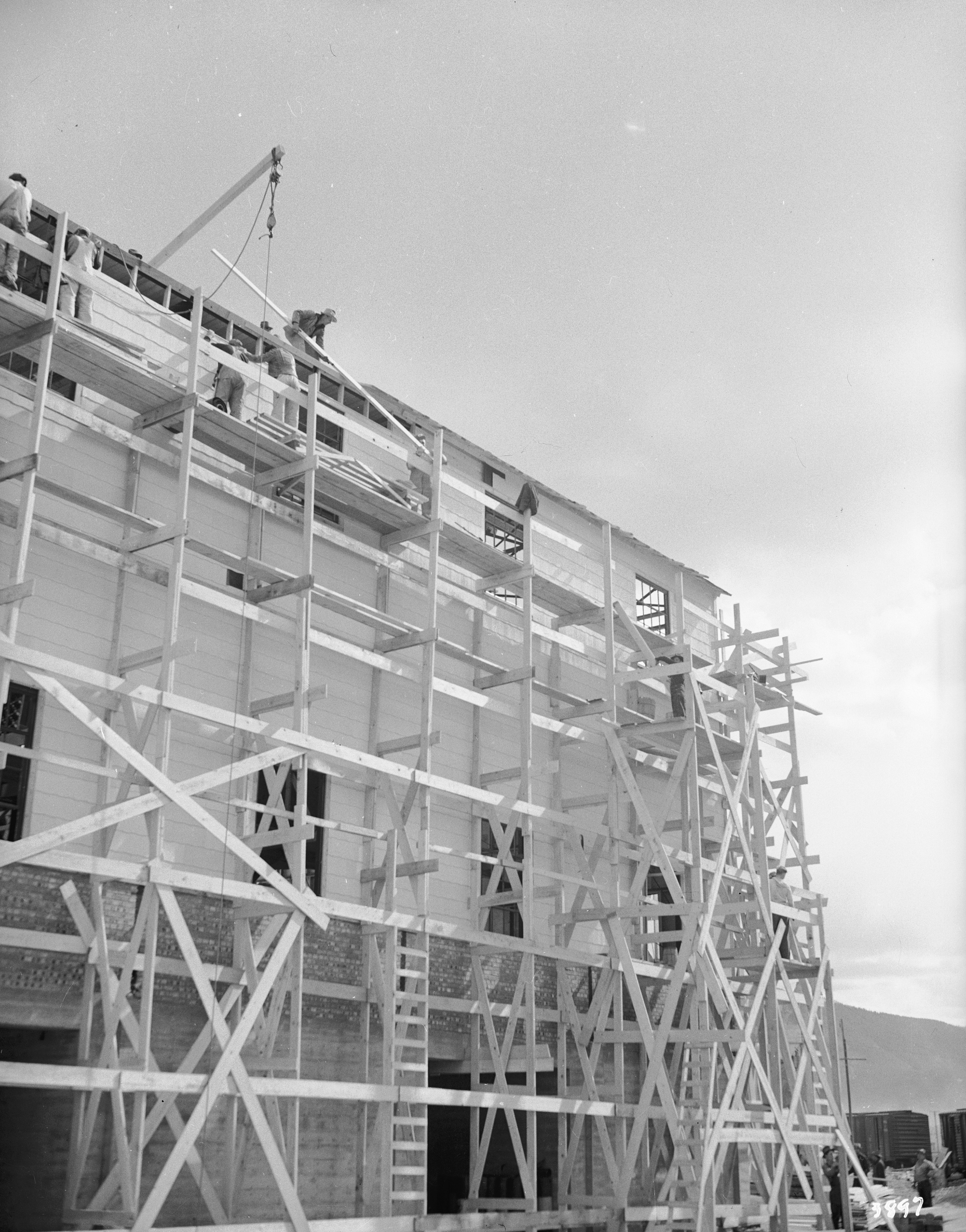 Scaffolding on the exterior of a building.