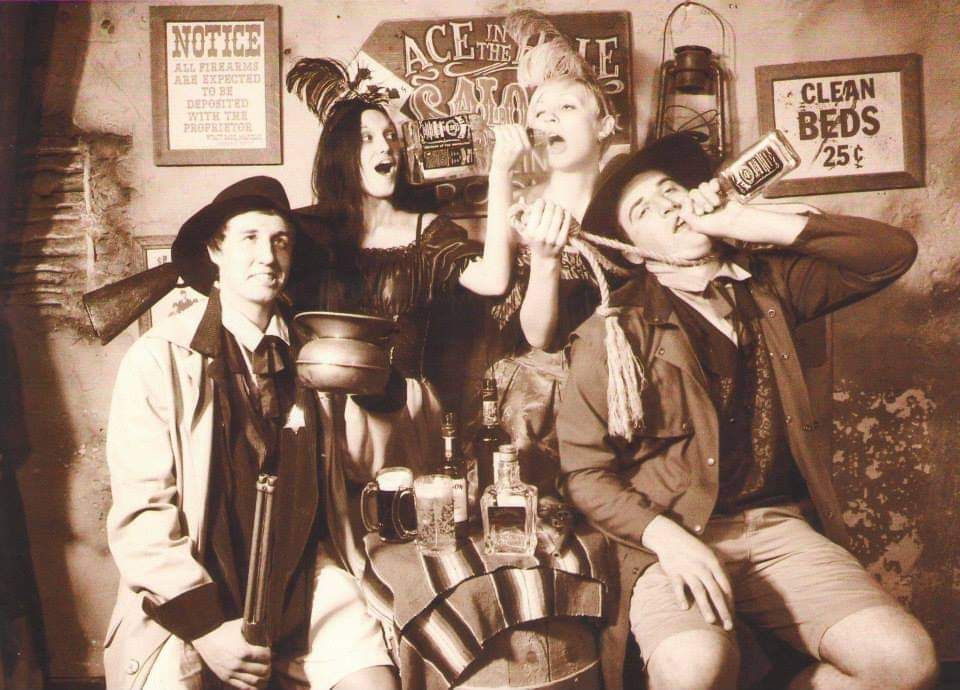 Old-timey photo with Maddelyn Tannehill, Cassidy Nemick, Kyle Kennerson, and Keelan Bailey.