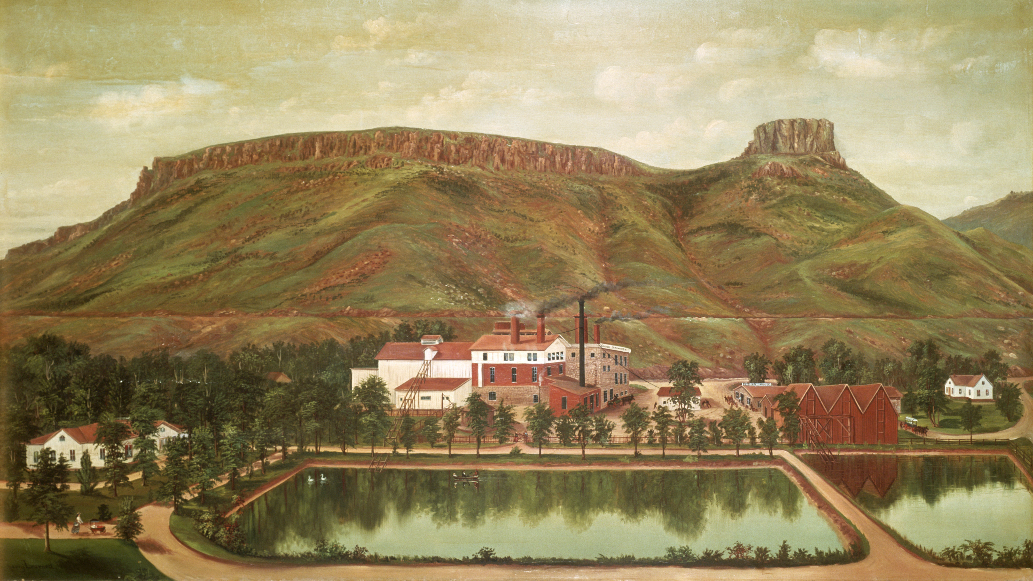 A watercolor depicting the Coors brewery as it looked in 1884