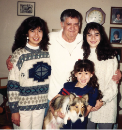 Grandpa Stanley Cody with Nicki, Joey, and Randi Gonzales and Cinnamon