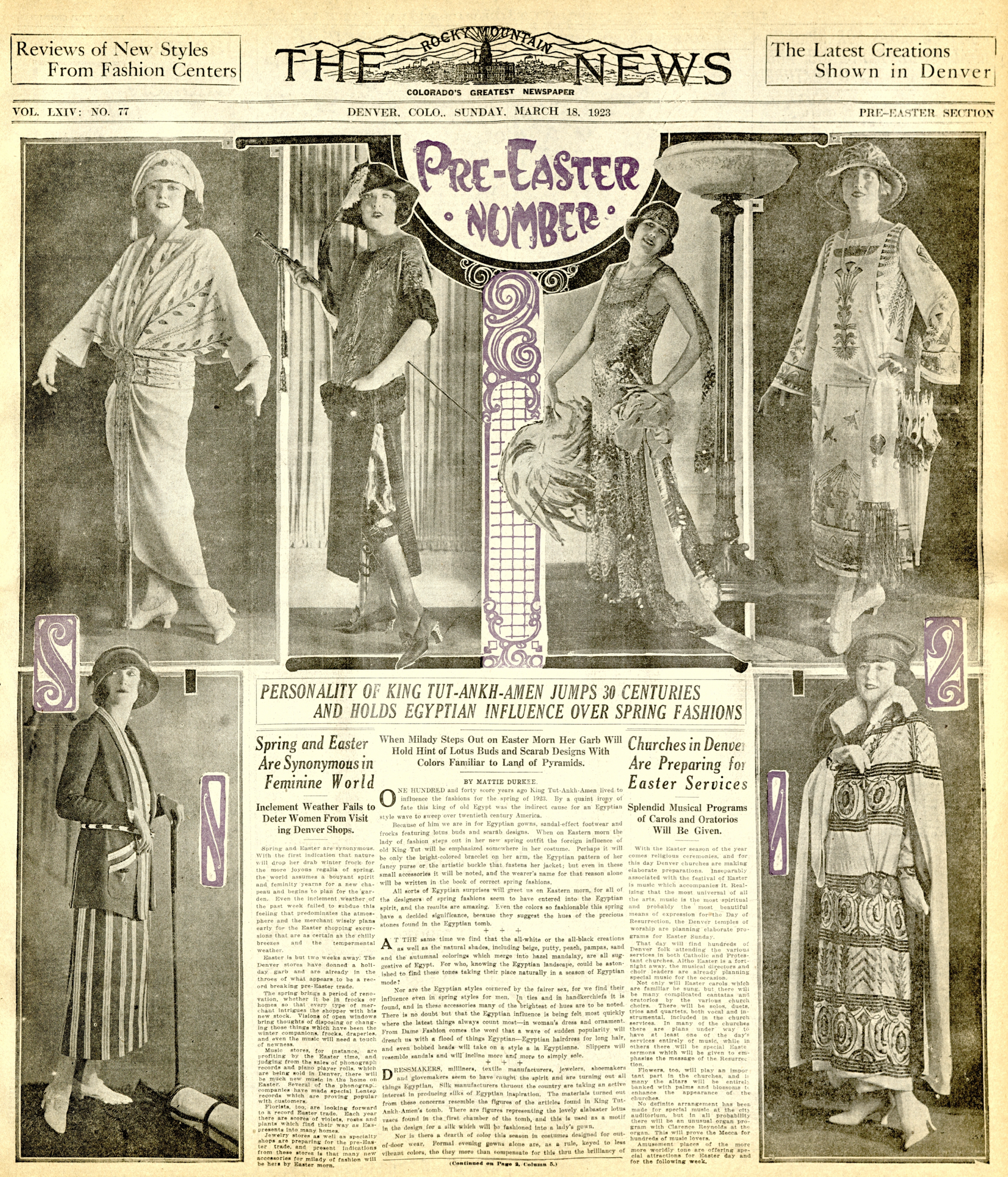 A newspaper clipping demonstrating King Tut inspired fashion