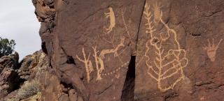 Pictographs on red rock