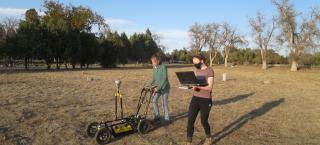 Colorado School of Mines students conduct the ground-penetrating radar survey at Roselawn Cemetery.