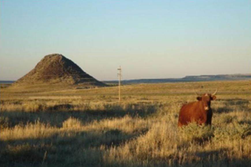 View of Huerfano Butte from the Vallejos Ranch.