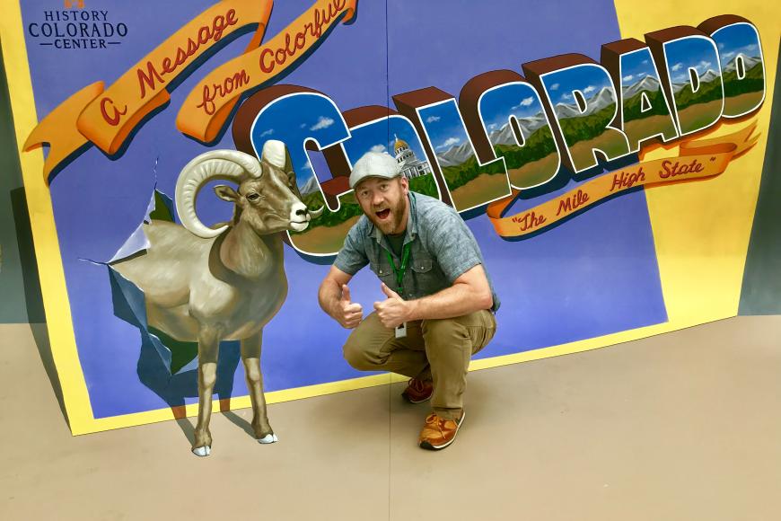 photo of large postcard with bighorn sheep