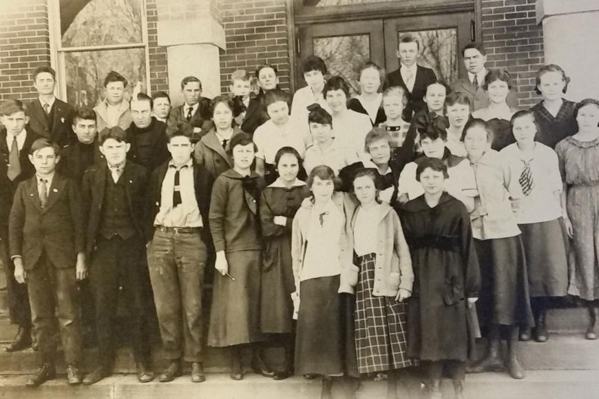 Brush High School students in 1917.  Calvin Vondy is the tallest person in the back row.