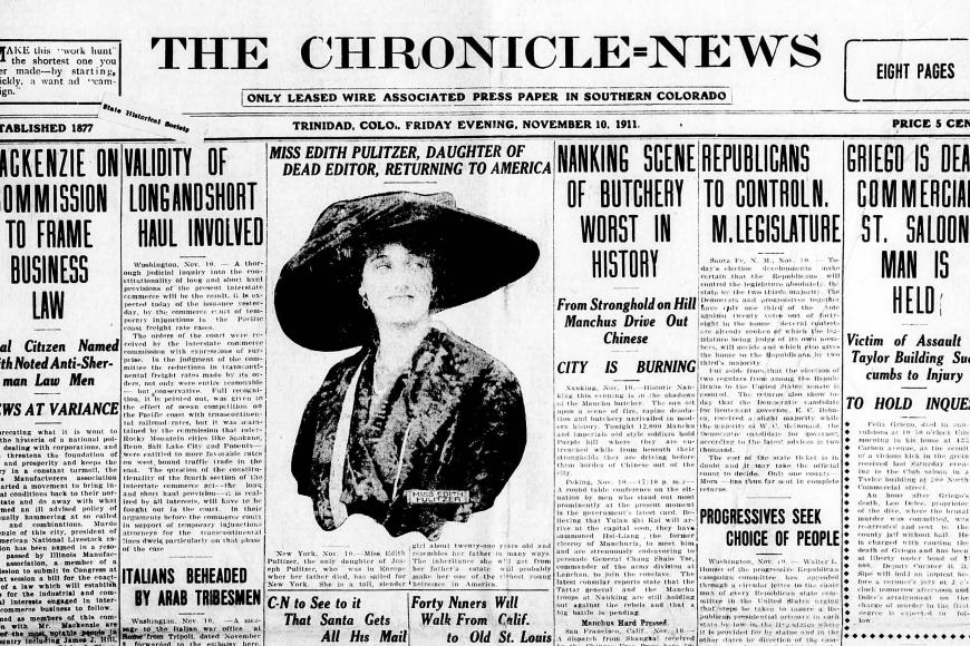 Cover of newspaper about Edith Pulitzer