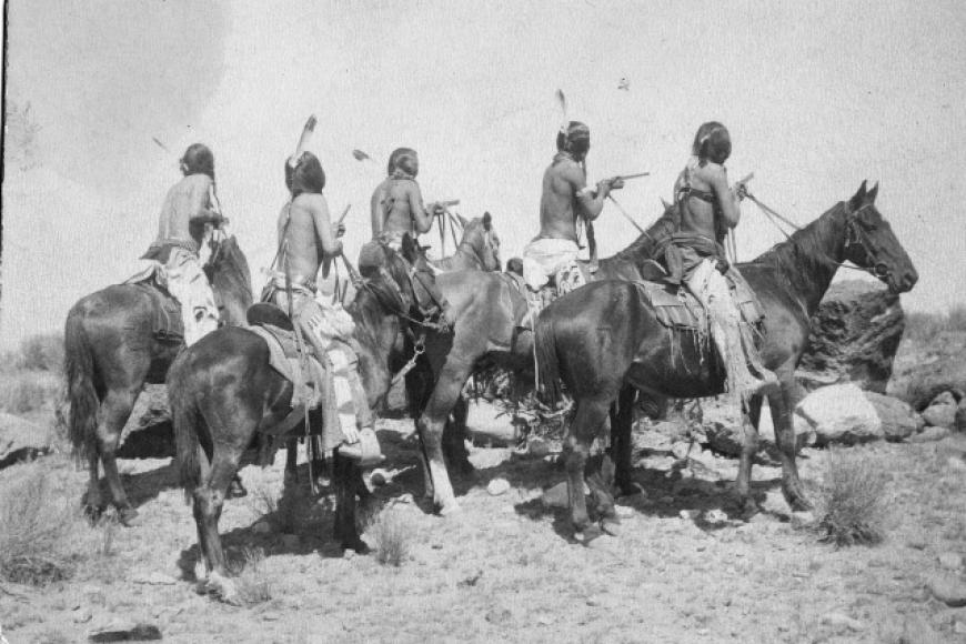 group of Southern Ute men on horseback