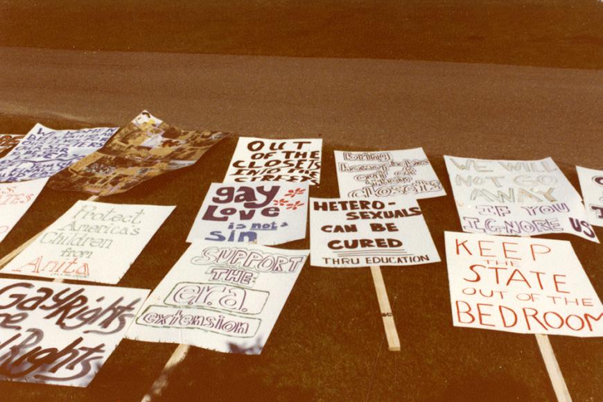 Gay and Lesbian Community Center of Colorado Collection photo of parade signs at Gay Pride in 1978