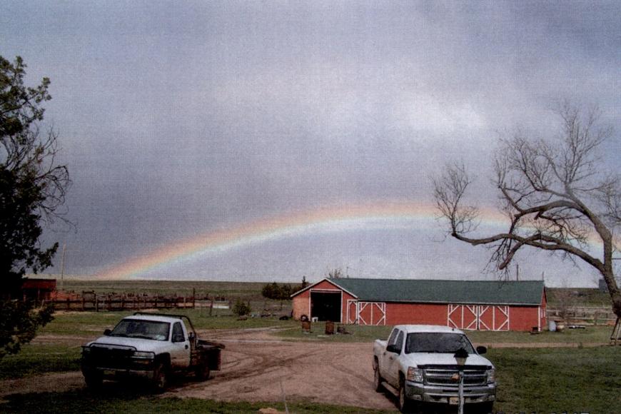 Sanders-Naugle-5NLLC ranch buildings with a rainbow, 2015 (5CH.310)