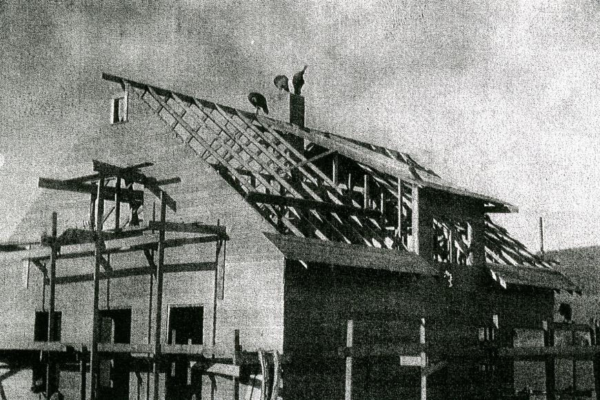 The Villa Ranch frame house under construction in 1928.