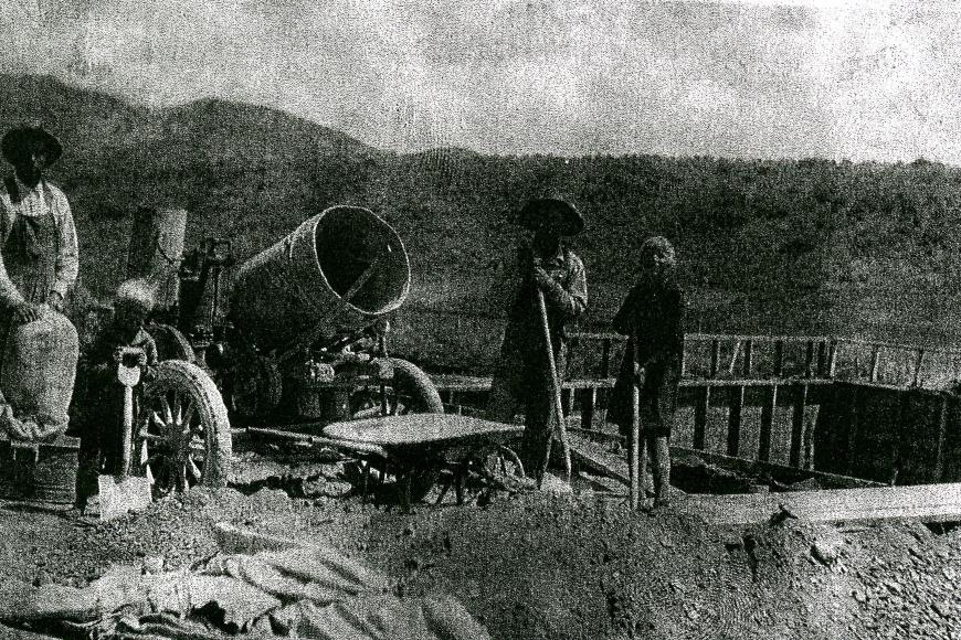 Family members building the new Villa Ranch frame house in 1928.