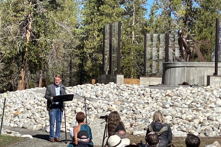 Senator Michael Bennet speaking at the dedication of the Leadville Miners' Memorial.