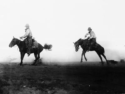 Two cowboys ride on bucking horses, 1890–1900. William Henry Jackson collection. History Colorado. 88.189.31