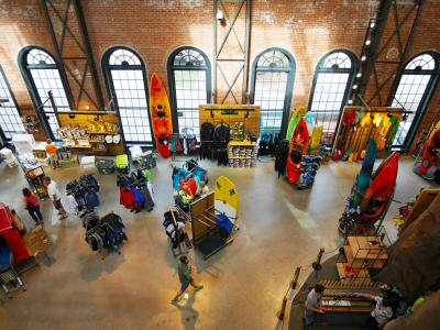  Inside of the REI Denver flagship store which is a premier outdoor gear and sporting goods store serving outdoor enthusiasts in Denver