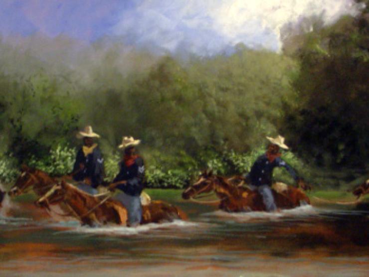 Buffalo Soldiers Fording a River