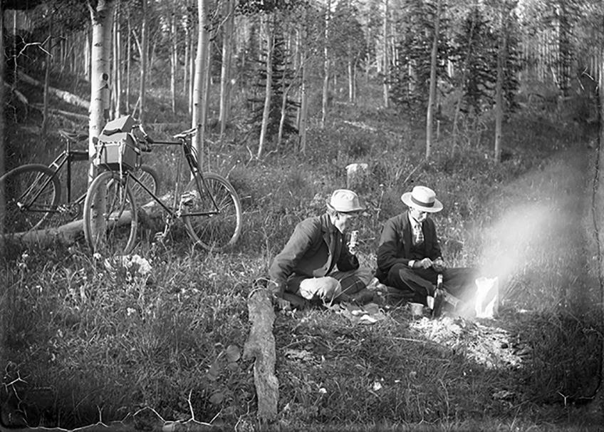 Fred Payne Clatworthy and a member of the Jackson family have breakfast near Pikes Peak on way to Cripple Creek